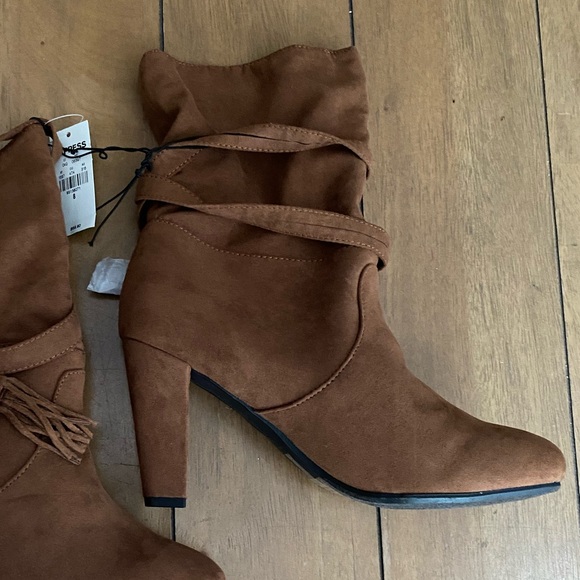 NWT EXPRESS brown mid-calf heel boots size 8 - Picture 6 of 12